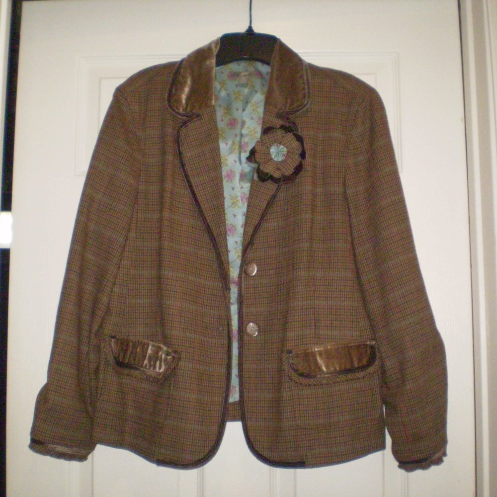 JJILL BROWN PLAID JACKET SIZE  14 PETITE